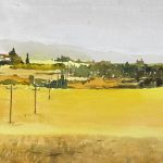 Watercolour painting of yellow field