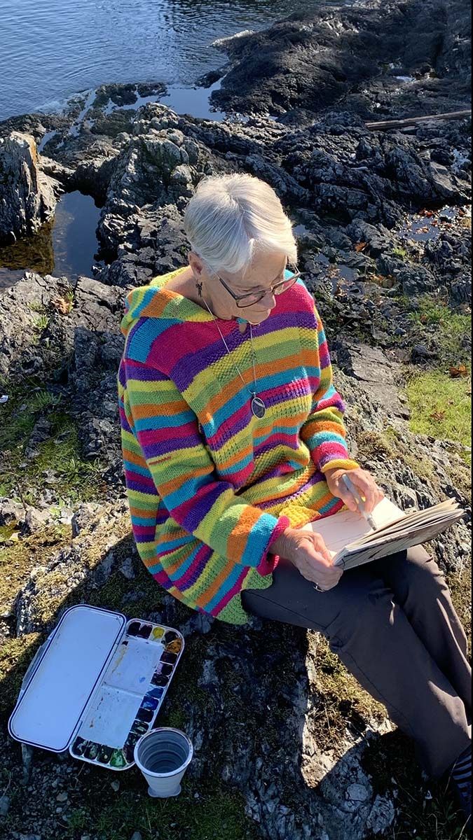 Diane Michelin, painting by the ocean in Nanoose Bay, Canada